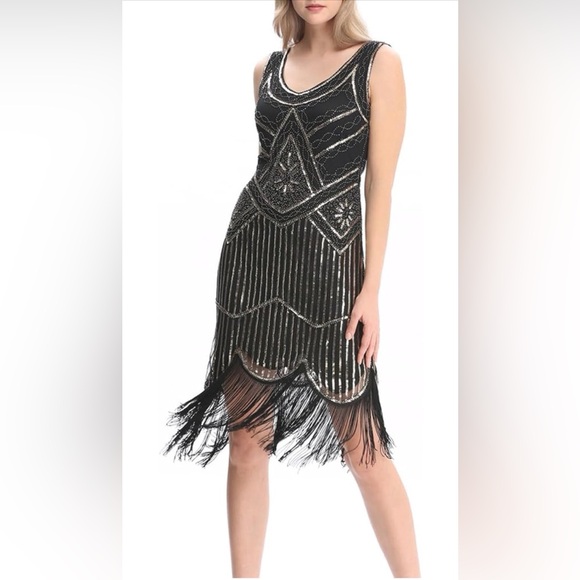 Women's 1920's Dress Flapper Vintage Great Gatsby Knee-Length Dress Party Dress - Picture 6 of 8
